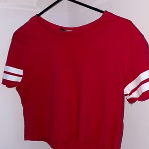 H&M cropped red top, sports style